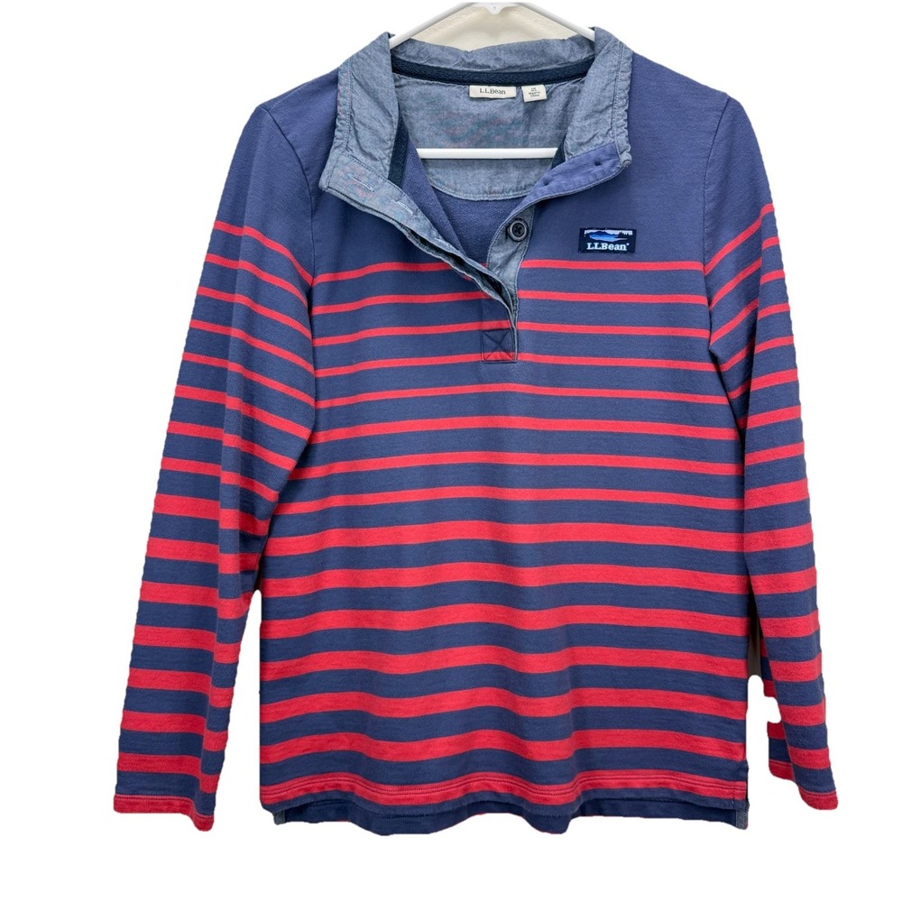 LL Bean Blue Red Striped Long Sleeve Cotton Rugby Pullover‎ Size MEDIUM - Picture 3 of 12